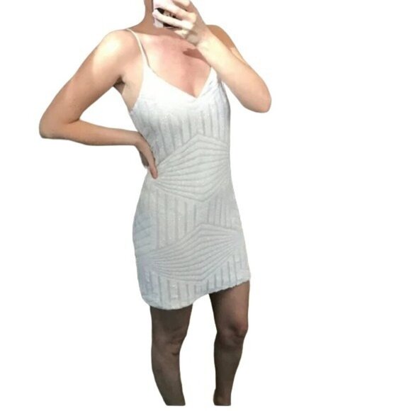 Eight Sixty Bevello White Sequin Mini Dress - Picture 2 of 6